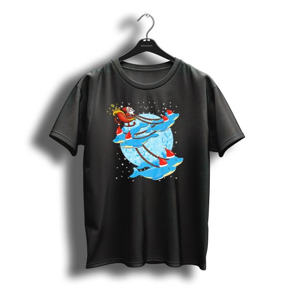 Santa Riding Dolphins Sleigh Christmas Fun T Shirt t shirt 1