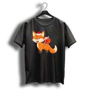 Santa Riding Fox Christmas Boys Me Santa Hat Lights Gifts T Shirt