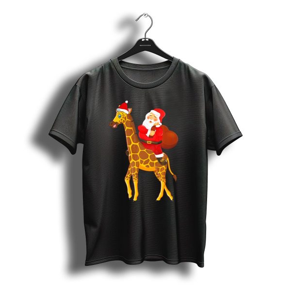 Santa Riding Giraffe Rex With Red Bag Iconic Christmas Scene T Shirt t shirt 1