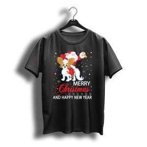 Santa Riding Papillon Merry Christmas And Happy New Year T-Shirt