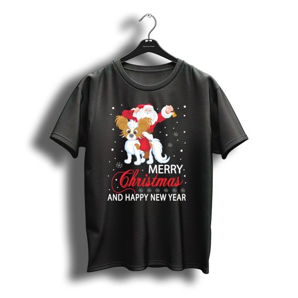 Santa Riding Papillon Merry Christmas And Happy New Year T Shirt t shirt 1