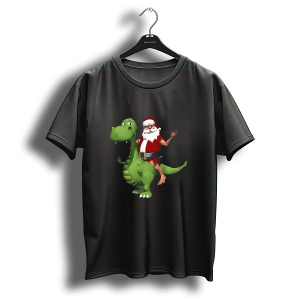 Santa Riding Rex Dinosaur Reindeer Christmas Holiday Fun T Shirt 1 t shirt 1