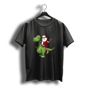 Santa Riding Rex Dinosaur Reindeer Christmas Holiday Fun T-Shirt