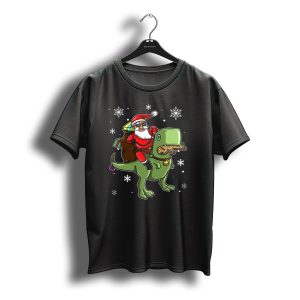 Santa Riding T Rex With Presents And Snowflakes Toddler Christmas T-Shirt