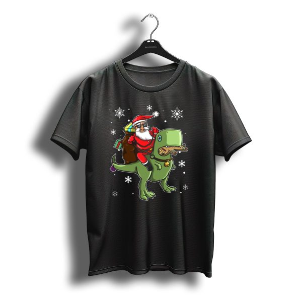 Santa Riding T Rex With Presents And Snowflakes Toddler Christmas T Shirt t shirt 1