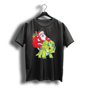 Santa Riding Triceratops Dinosaur Christmas Boys Santa Tric T-Shirt