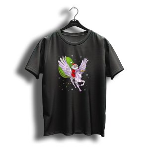 Santa Riding Unicorn Christmas Lights Snowflakes T-Shirt