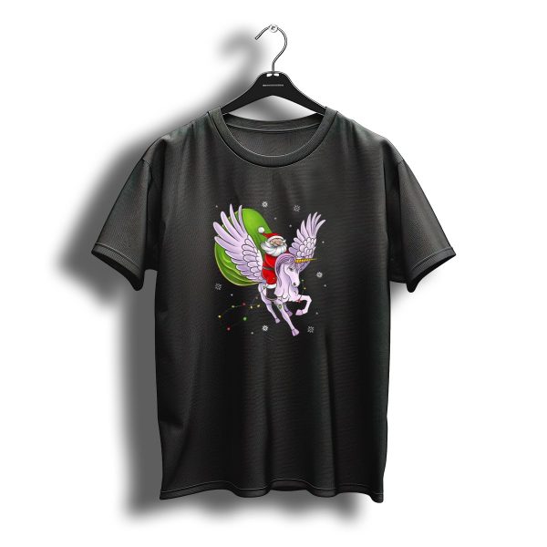 Santa Riding Unicorn Christmas Lights Snowflakes T Shirt t shirt 1