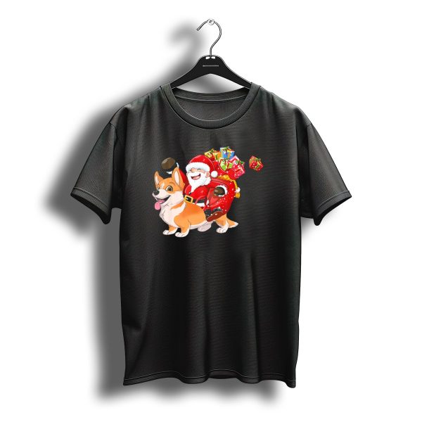 Santa Riding Welsh Corgi Christmas Pajama Fun Holiday Presents T Shirt t shirt 1