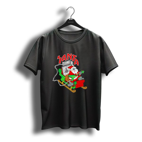 Santa Rocks Sleigh With Guitar And Amps Christmas T Shirt t shirt 1