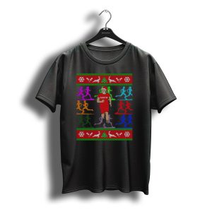 Santa Runner Ugly Christmas Sweater Design With Colorful Running T-Shirt