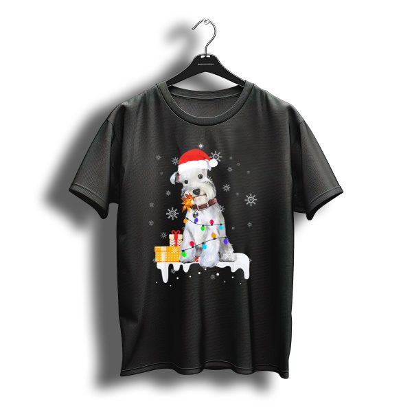 Santa Schnauzer Christmas Lights Presents Snowflakes T Shirt t shirt 1