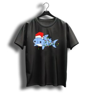Santa Shark Christmas Lights Festive Sharkmas Boys Holiday T Shirt