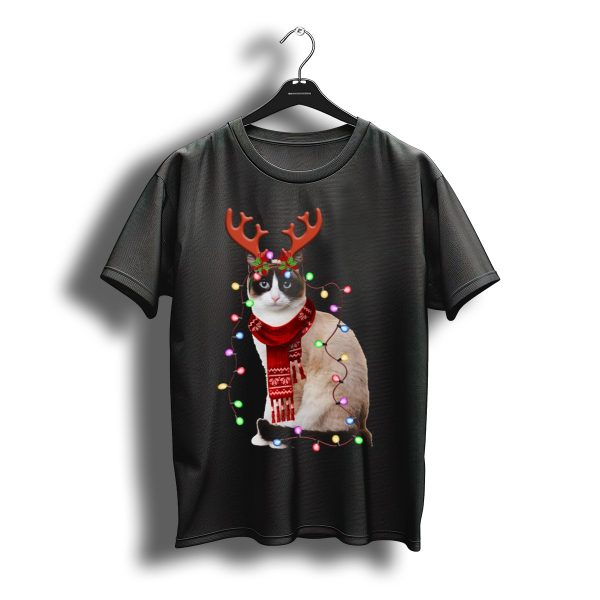 Santa Siamese Cat Reindeer Antlers Wrapped In Christmas Lights T Shirt t shirt 1
