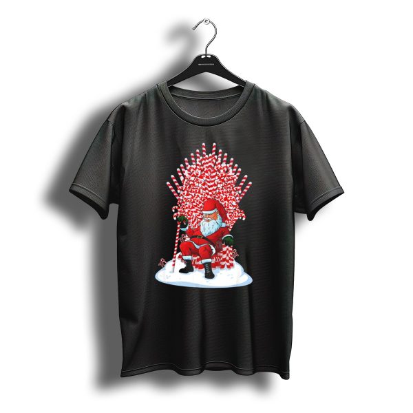 Santa Sitting On Candy Cane Throne Festive Christmas Chair Fantasy T Shirt t shirt 1