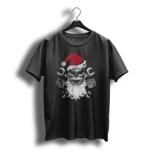 Santa Skull With Wrenches And Pistons Biker Christmas T-Shirt