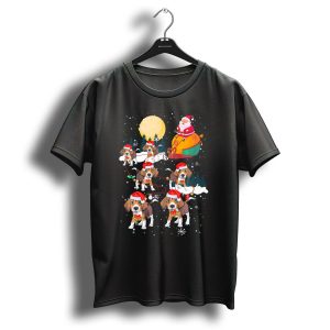 Santa Sleigh Beagle Reindeer Christmas Moon T Shirt