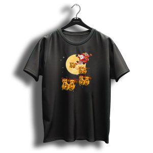Santa Sleigh Dachshund Reindeer Christmas Moon T Shirt