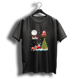 Santa Sleigh French Bulldog Reindeer Christmas Tree Holiday Fun T Shirt