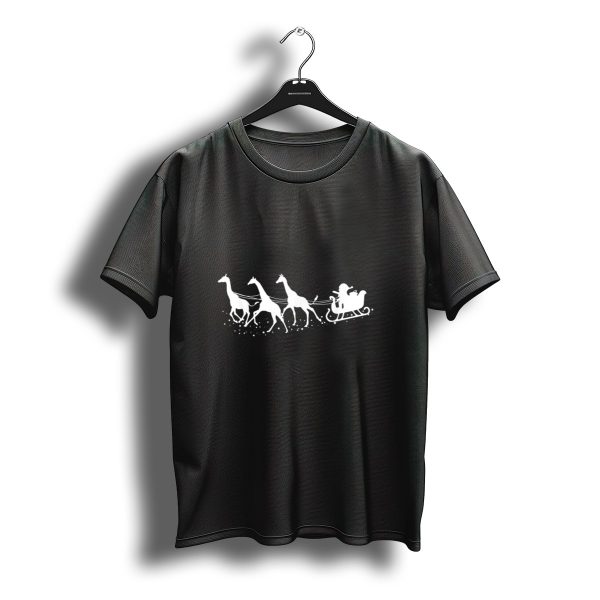 Santa Sleigh Giraffe Christmas Camelopard Fans T Shirt t shirt 1