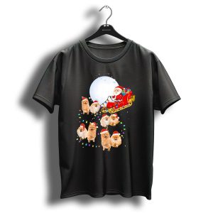 Santa Sleigh Pomeranian Christmas Reindeer With Lights T Shirt