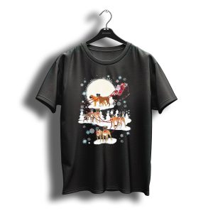 Santa Sleigh Pulled By Christmas Boxer Dogs Under Winter Moon T-Shirt