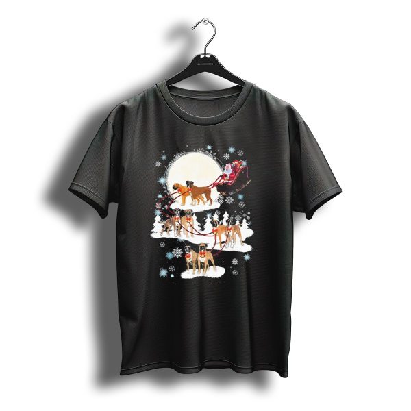 Santa Sleigh Pulled By Christmas Boxer Dogs Under Winter Moon T Shirt t shirt 1