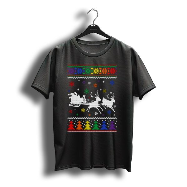 Santa Sleigh Reindeer Rainbow Ugly Christmas T Shirt t shirt 1
