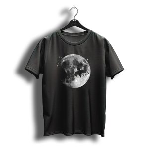 Santa Sleigh Reindeer Silhouette Against Full Christmas Moon T-Shirt