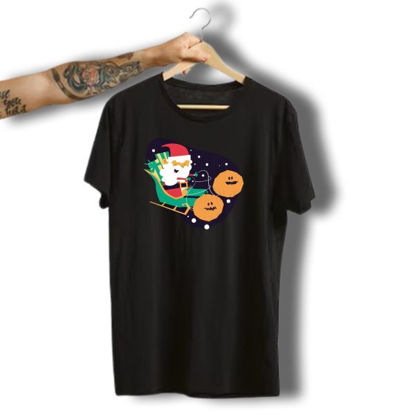 Santa Sleigh Rides With Halloween Pumpkins T Shirt t shirt 1