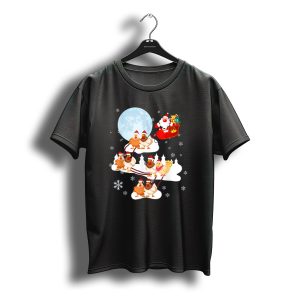 Santa Sleigh Sled Riding Chickens Full Moon Christmas Snowflakes T-Shirt