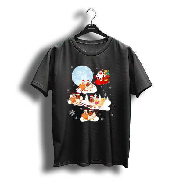 Santa Sleigh Sled Riding Chickens Full Moon Christmas Snowflakes T Shirt t shirt 1