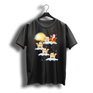 Santa Sleigh With Akita Inu Dogs In Christmas Night Sky T-Shirt