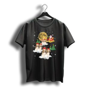 Santa Sleigh With Beagles In Christmas Hats Under Moon And Stars T-Shirt