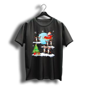 Santa Sleigh With Boston Terrier Reindeer And Christmas Tree T-Shirt