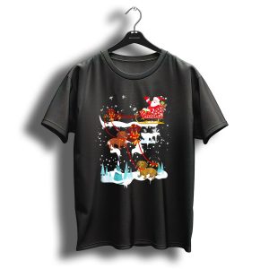 Santa Sleigh With Dachshund Reindeer Christmas Scene T Shirt