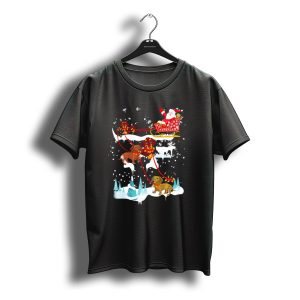 Santa Sleigh With Dachshund Reindeer Christmas Scene T-Shirt