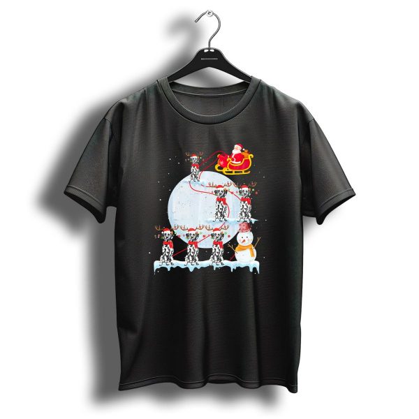 Santa Sleigh With Dalmatian Reindeer And Snowman For Christmas Fun T Shirt 1 t shirt 1