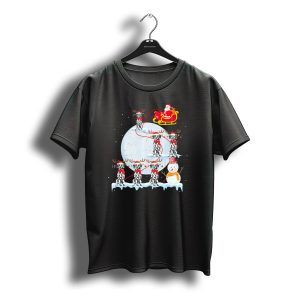 Santa Sleigh With Dalmatian Reindeer And Snowman For Christmas Fun T-Shirt