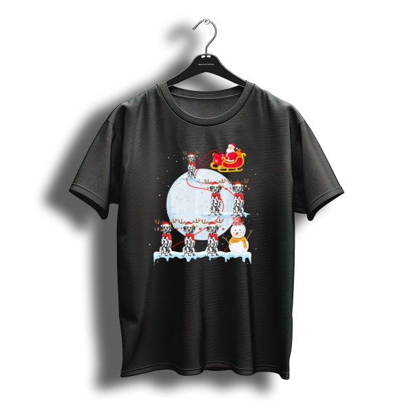 Santa Sleigh With Dalmatian Reindeer And Snowman For Christmas Fun T Shirt t shirt 1