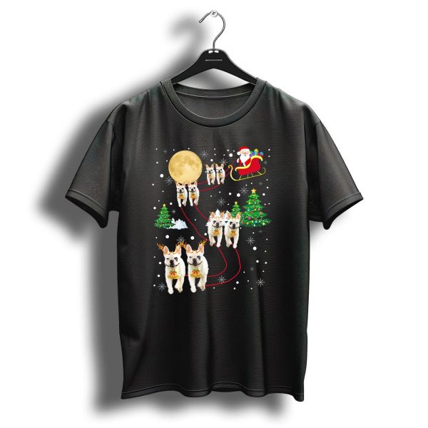 Santa Sleigh With French Bulldog Reindeer And Christmas Trees T Shirt 1 t shirt 1