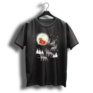 Santa Sleigh With Great Dane Reindeer And Christmas Lights T Shirt