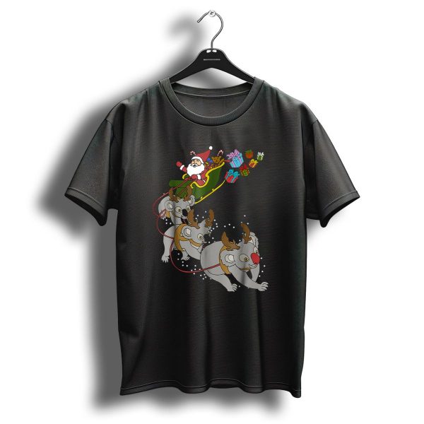 Santa Sleigh With Reindeer Koalas And Christmas Gifts T Shirt 1 t shirt 1