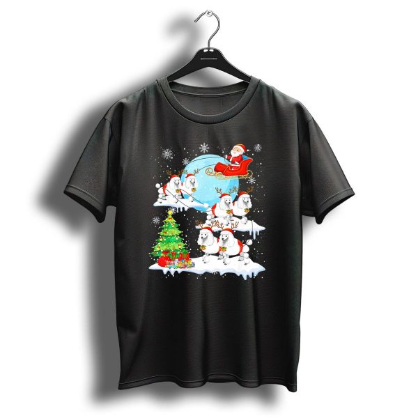 Santa Sleigh With Reindeer Poodles And Christmas Tree T Shirt 1 t shirt 1