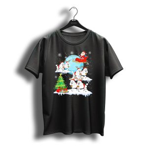 Santa Sleigh With Reindeer Poodles And Christmas Tree T-Shirt