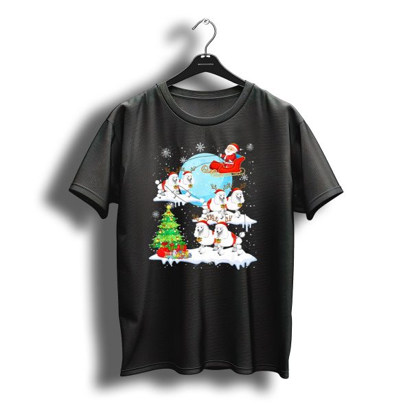 Santa Sleigh With Reindeer Poodles And Christmas Tree T Shirt t shirt 1