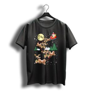 Santa Sleigh With Reindeer Shih Tzu And Christmas Moon T-Shirt