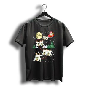 Santa Sleigh With Westie Reindeer Christmas Moon And Trees T-Shirt