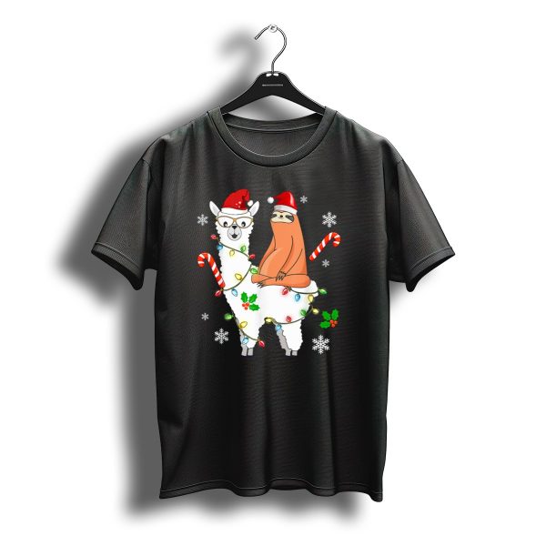 Santa Sloth On Llama With Christmas Lights And Candy Canes T Shirt t shirt 1