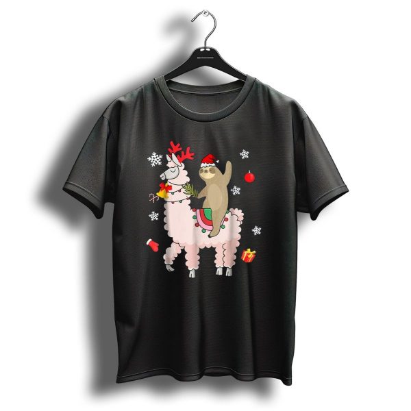 Santa Sloth Riding Llama Reindeer Christmas Snowflakes Candy Cane Ornaments T Shirt 1 t shirt 1